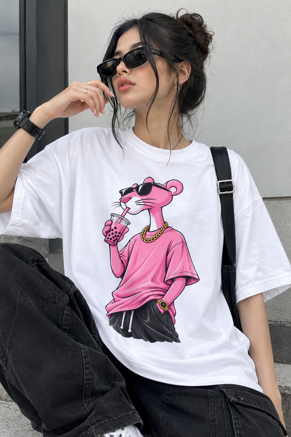 Pink Rebel Boba Drink Graphic T-Shirt
