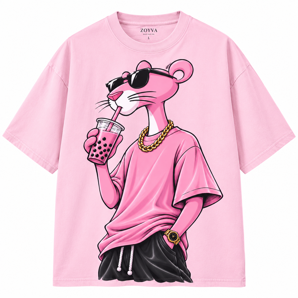 Pink Rebel Boba Drink Graphic T-Shirt
